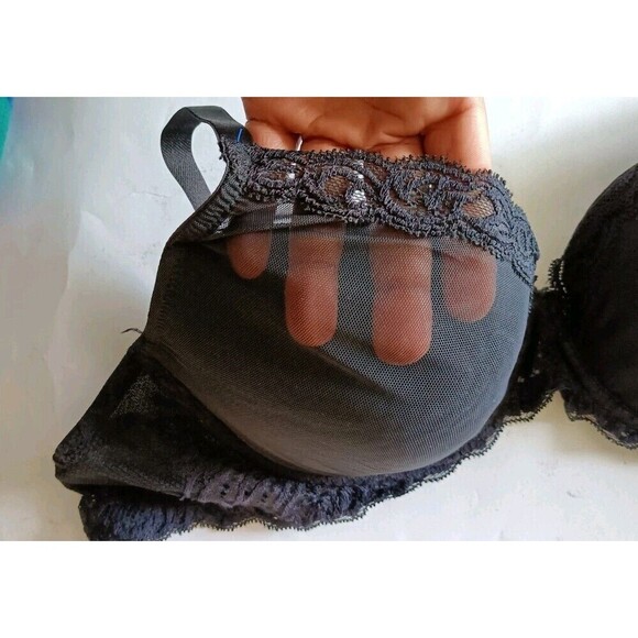 NATORI Lightly Lined Bra Size 32G Black Luxe Lace Contour Plunge Mesh 730023 - Picture 5 of 8